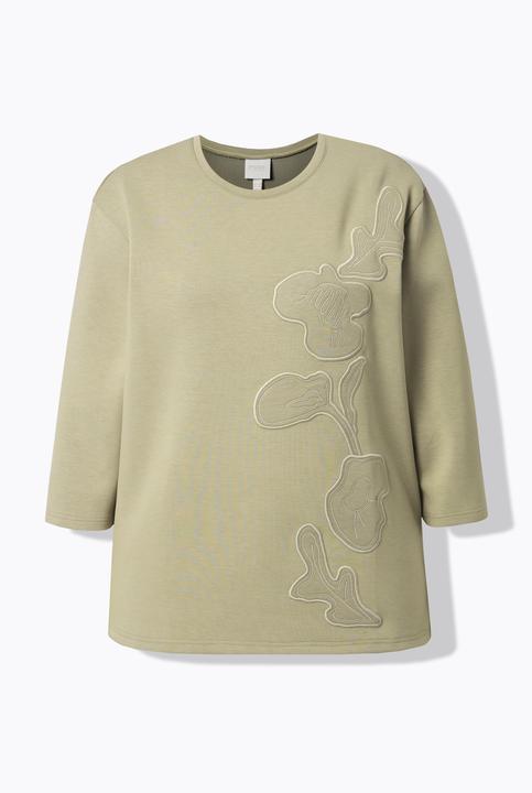 Produktbild Ulla Popken Sweatshirt, Blüten-Applikationen, Rundhals, 3/4-Arm (42)