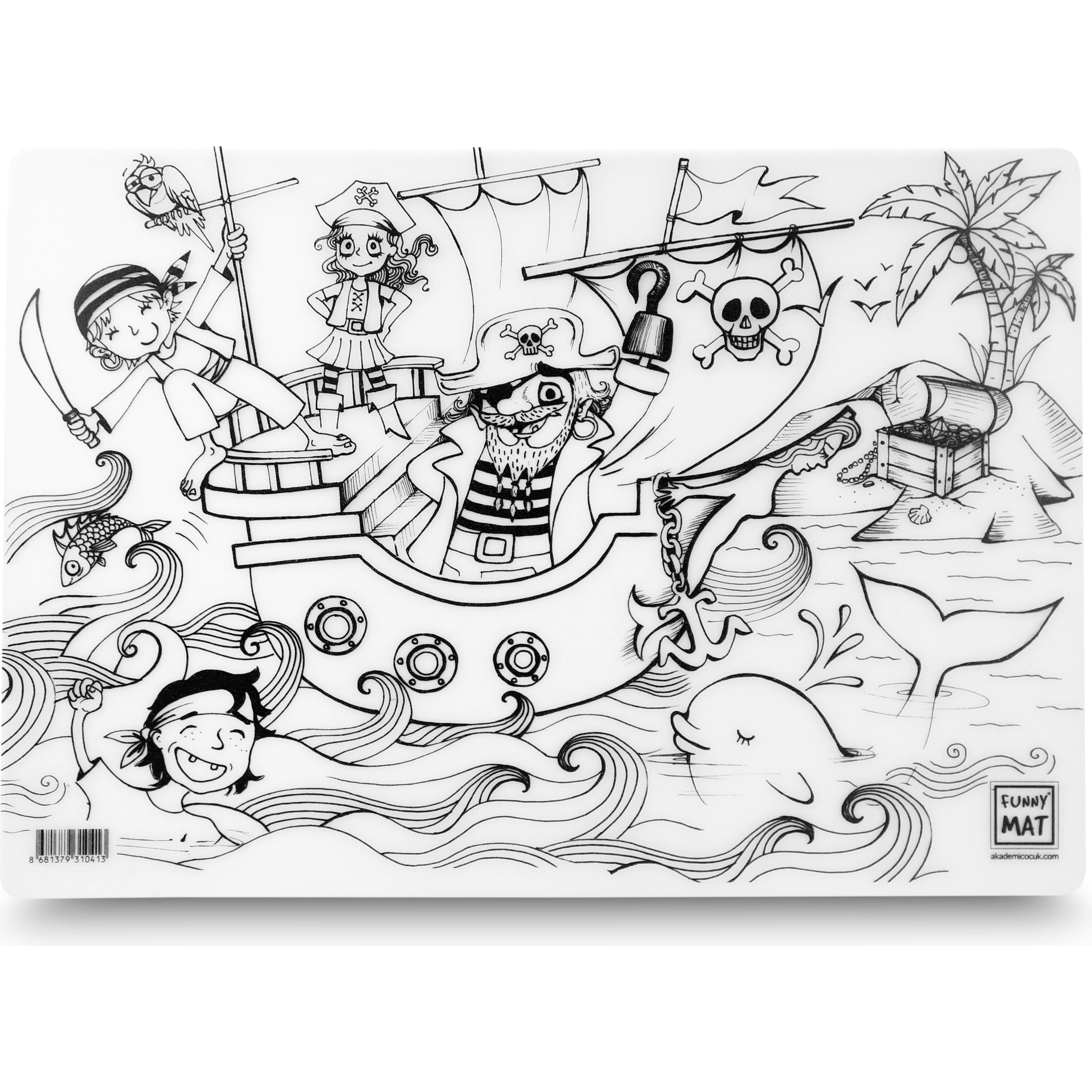 Funny Mat, Unterlage, Abwaschbare Malmatte Piraten (48 x 33.5 cm)