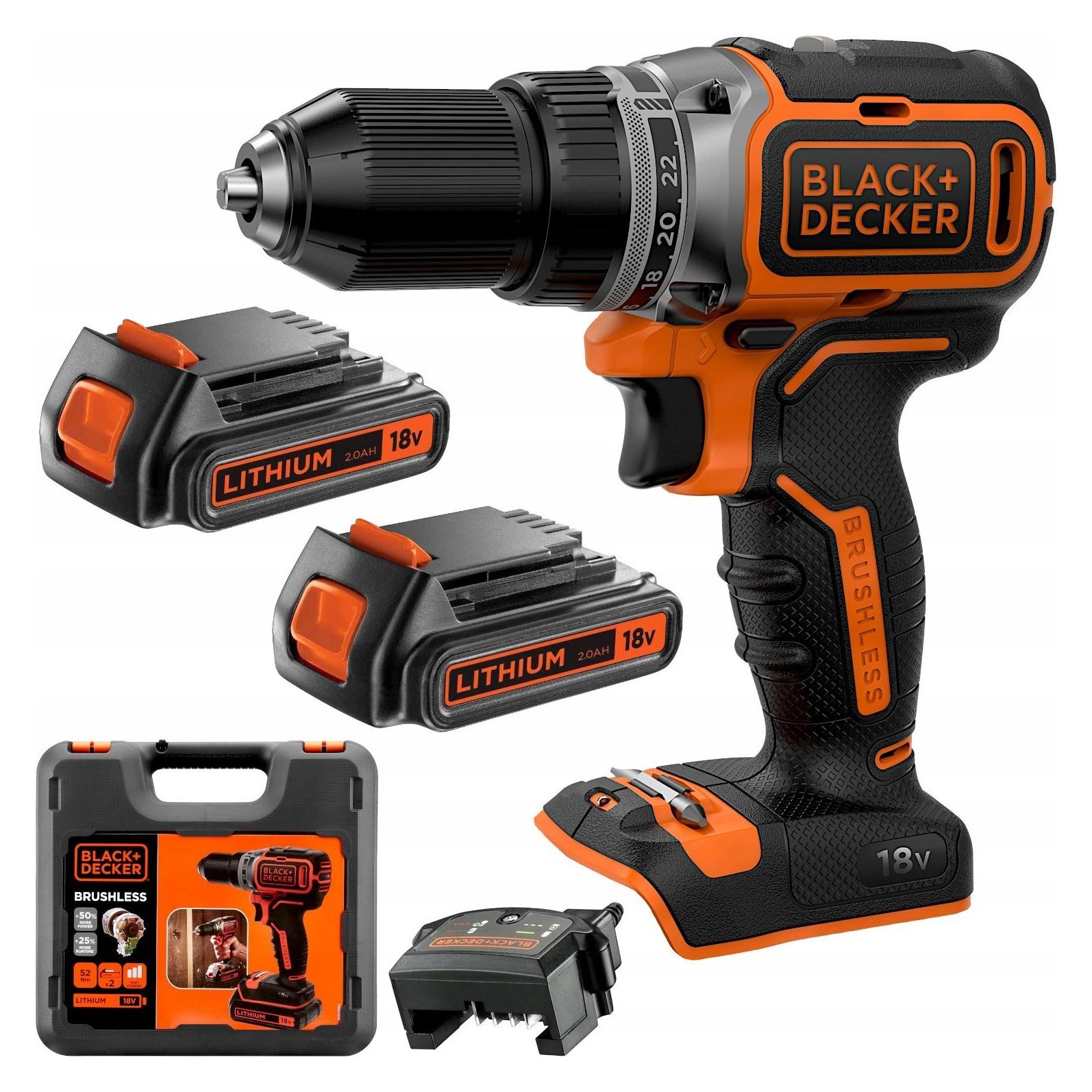 Black & Decker, Boormachine + Slagboor, Black+Decker BL186K1B2-Qw Borstelloze Schroef-/boormachine - 18V - Incl. 2 Accus, Lader En Koffer