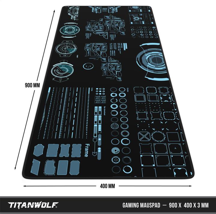 Produktbild Titanwolf Gaming Mauspad, 900 x 400mm XXL Speed Gaming Mausmatte, Mousepad Extragrosse Fläche, HUD Future (XXL)