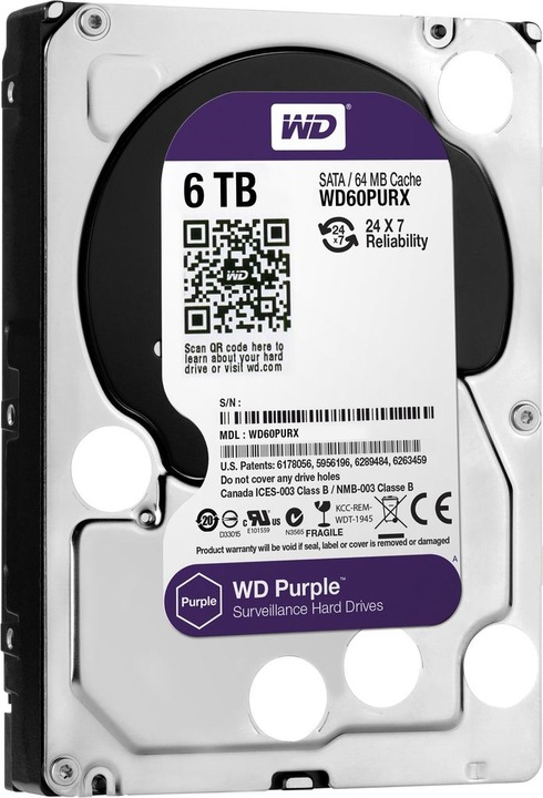 Immagine prodotto WD Disco rigido di sorveglianza viola WD60PURX (6 TB, 3.5", CMR)