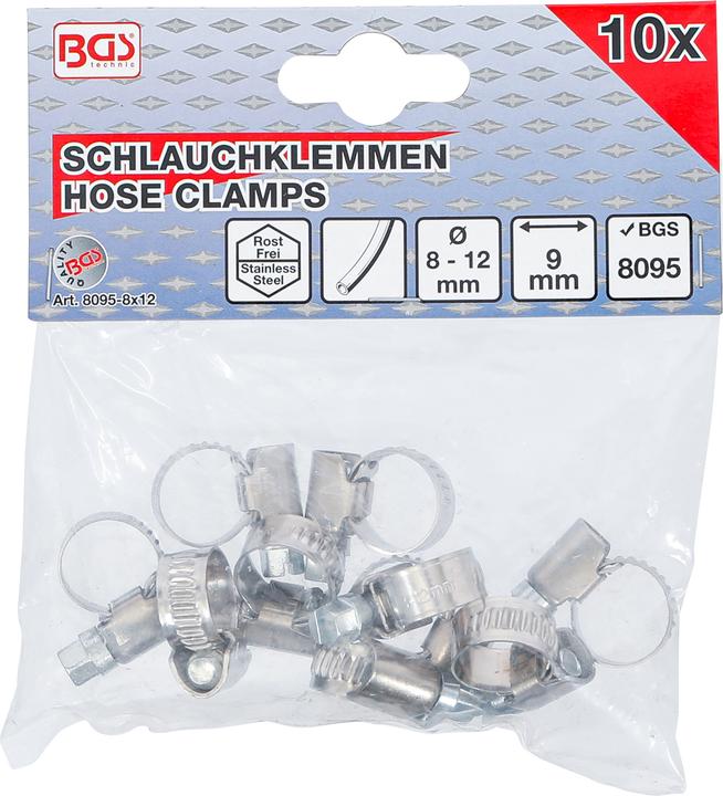 Produktbild BGS Schlauchklemmen rostfrei 8 x 12 mm 10-tlg. (Schlauchschelle, 12 mm)