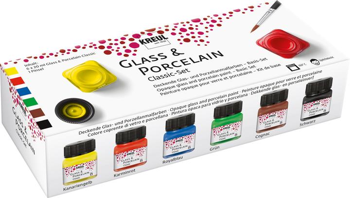 Kreul Glass & Porcelain Classic Set (Grün, Schwarz, Cognac, Royalblau, Karminrot, Kanariengelb, 120 ml)