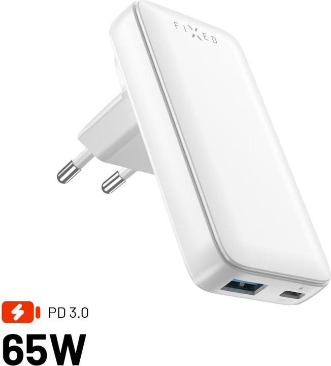 Actual product image Fixed Slim Traveller USB-C/USB Travel Charger with world adapters, GaN, 65W, white (65 W, 2 ports)