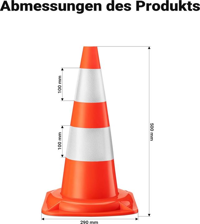 Actual product image Wiltec Verkehrskegel 50cm 8St. Leitkegel Strassen Pylon Warnhütchen Warnkegel PVC