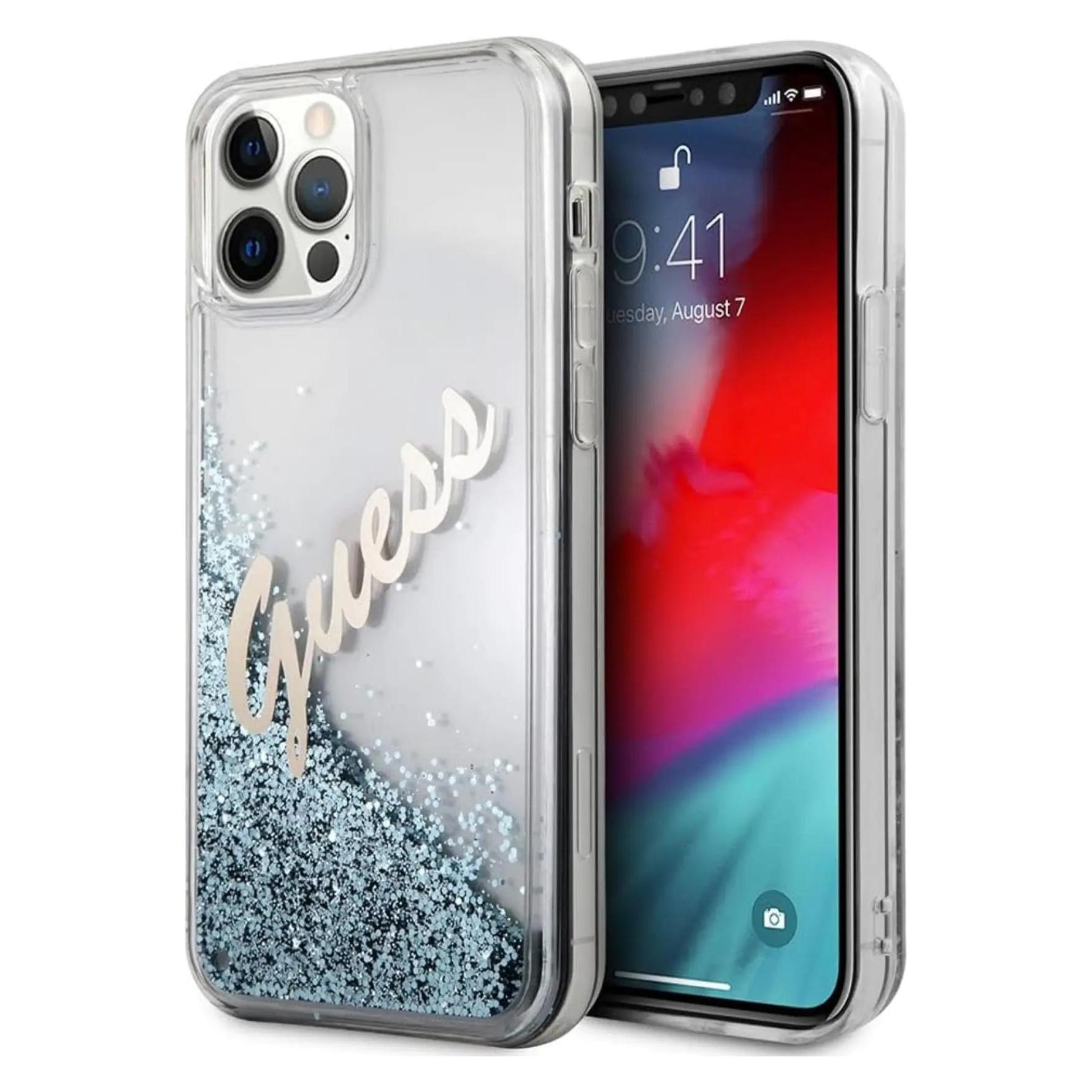 Guess Liquid Glitter (Apple IPhone 12 Pro Max), Smartphone Hülle, Blau