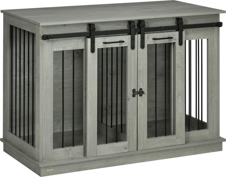 PawHut Hundekäfig MDF, Stahl Grau (Hundezwinger)