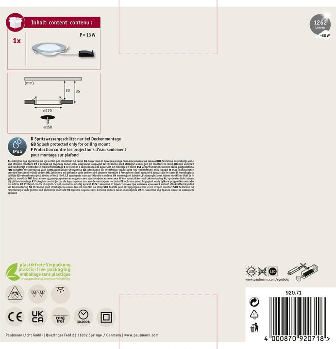 Produktbild Paulmann Einbaupanel Quality Line (850 lm)
