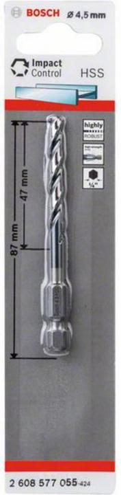 Actual product image Bosch Professional Zubehör HSS twist drill with hexagonal shank. 4.5 x 47 x 87 mm. Pack of 1 (4.5 millimetres)