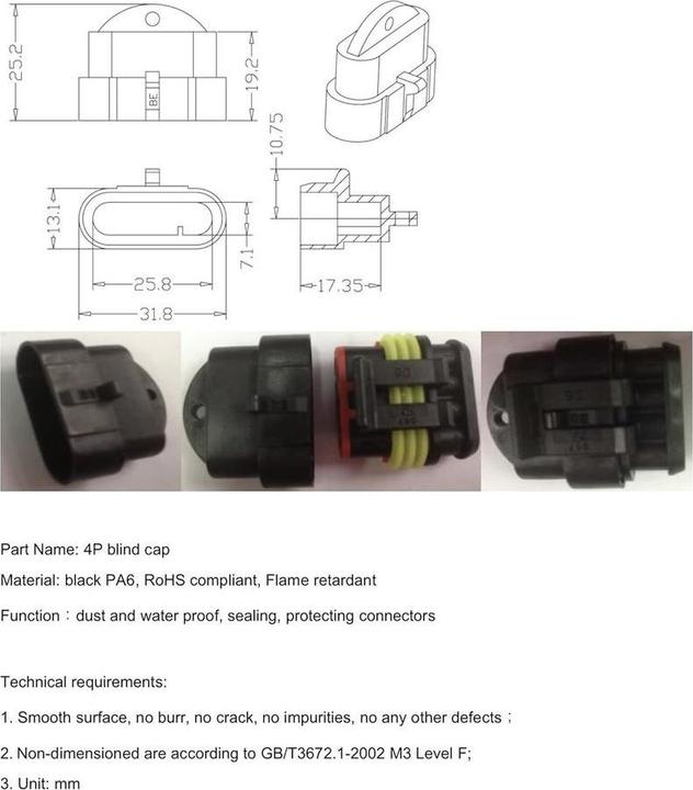 Actual product image Kalitec 10 Stück KALI-0094 Superseal wasserdichter Blindstecker Blindkappe 4-polig mit geschlossener Kammer