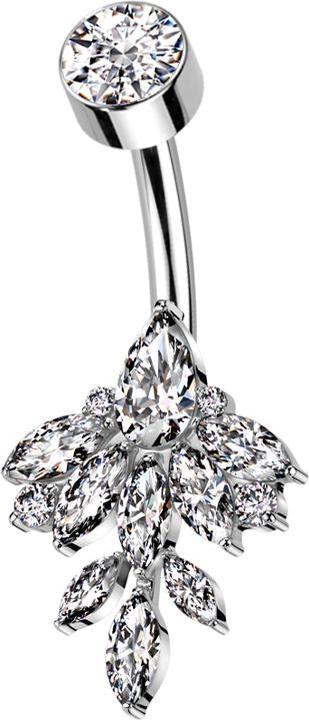 Produktbild Star Piercing Banane Innengewinde silber mit Zylinder silber Kristall silber und Blatt Ovale Kristalle silber (ohne Messing, Titan)
