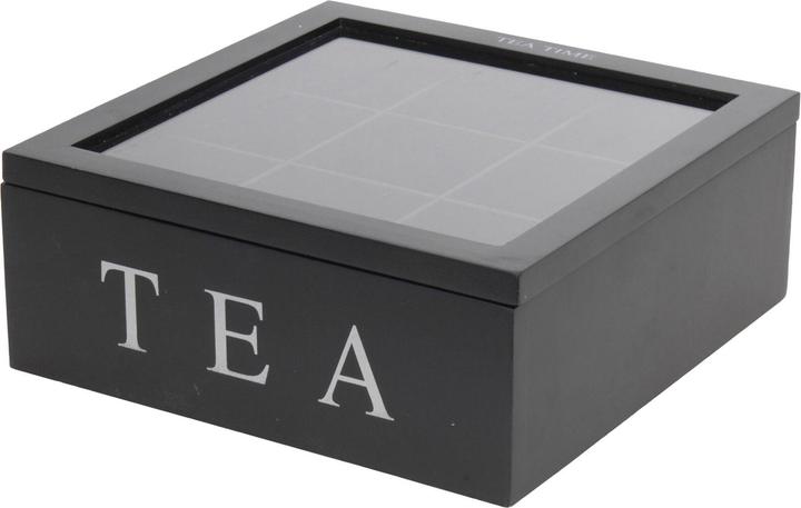 Produktbild Mojawo Teebox Holz Schwarz Deckel 9-Fächer mit Aufschrift TEA