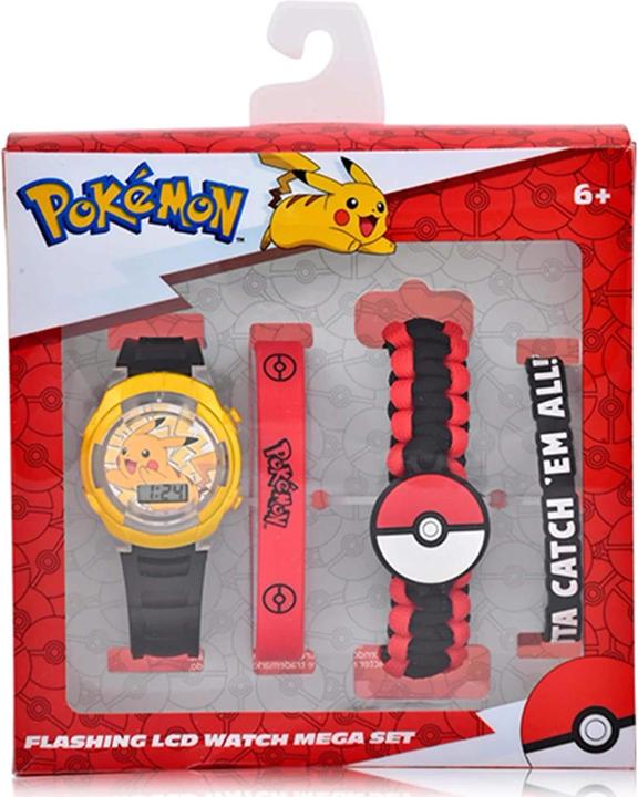 Produktbild Accutime Armbanduhr Set Pokémon mit Accessoires, Kinder LCD-Uhr mit digitaler Anzeige, blinkende LED (Digitaluhr)