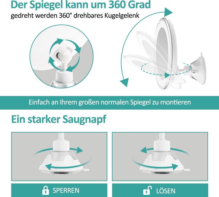 Actual product image Emke Kosmetikspiegel Mit Beleuchtung 5x VergrössErung, Starker Saugnapf, Blendfreier Led Licht, 175mm