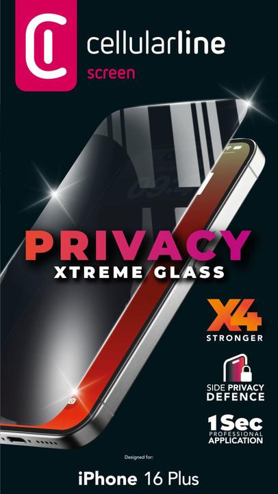 Productafbeelding Cellularline Xtreme Privacy Glas (1 Stuk, Apple iPhone 16 Plus)
