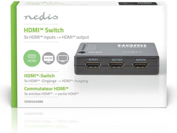 Image du produit Nedis Commutateur HDMI T 5-Port Port(s) 5X HDMIT Entrée 1x HDMIT Sortie 1080p 3.4 Gbps ABS Noir