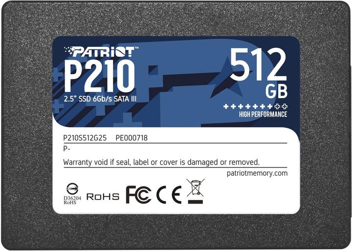 Image du produit Patriot SSD||P210|512GB|SATA 3.0|Vitesse d'écriture 430 MByte (512 Go, 2.5")