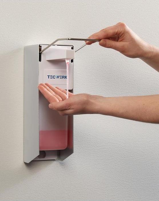 Produktbild Tecwerk Desinfektions- und Seifenspender H165xB95xT290ca.mm ABS mit Hebel weiss