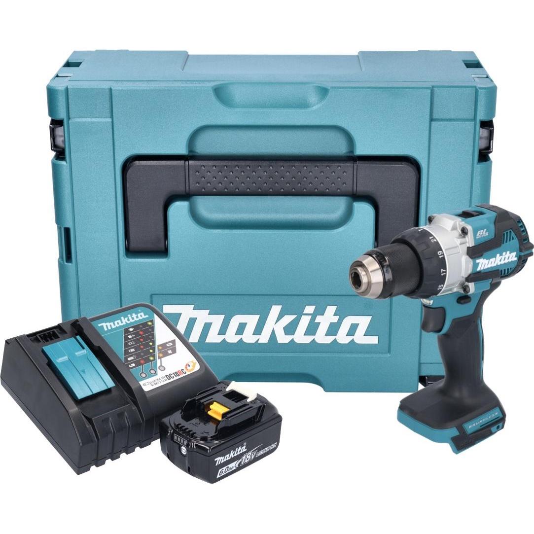 Thumbnail - Makita, Bohrmaschine + Akkuschrauber, DHP 489 RG1J Akku Schlagbohrschrauber 18 V 73 Nm Brushless + 1x Akku 6,0 Ah + Lade...