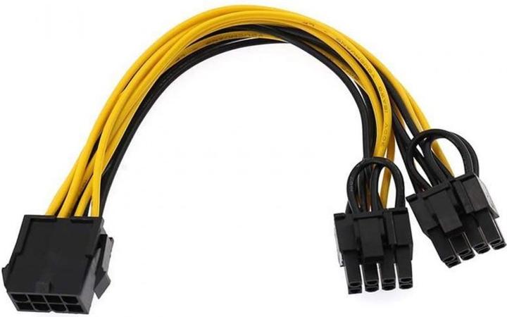 Actual product image PowerGuard PCI-E 8-pin to 2x 8-pin (6+2 pin) graphics card power cable 20cm
