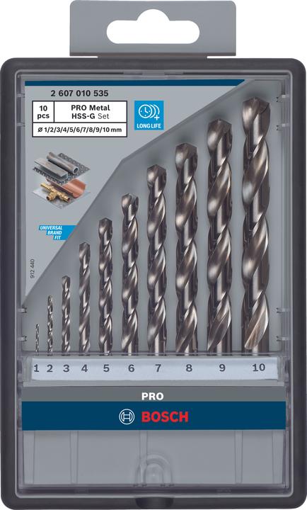 Image du produit Bosch Professional Zubehör Assortiment de forets hélicoïdaux PRO Metal HSS-G, 10 pcs. (5 mm, 6 mm, 7 mm, 8 mm, 10 mm, 4 mm, 3 mm, 2 mm, 1 mm, 9 mm)