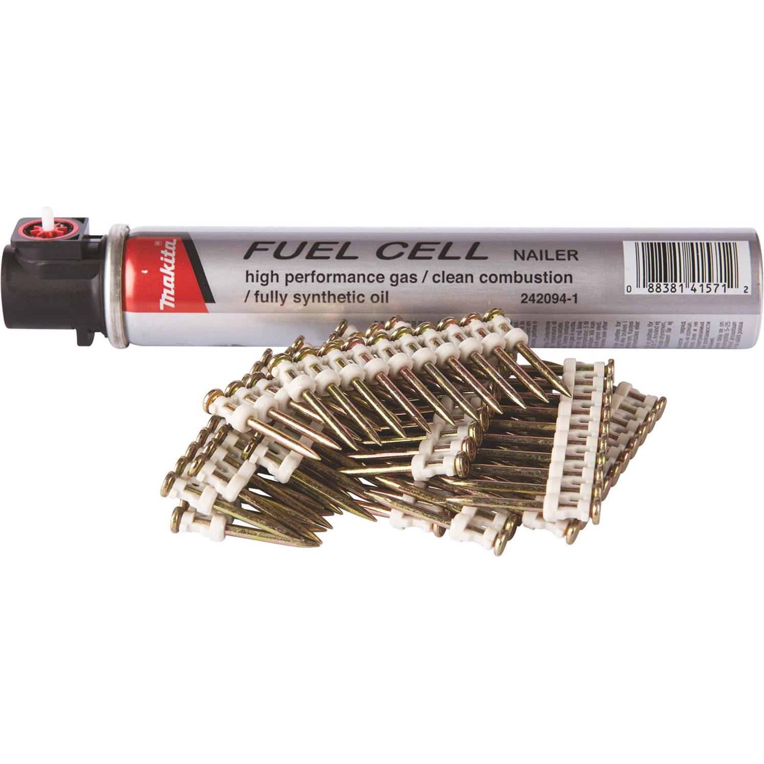 Makita, Chiodi e punti metallici per graffettatrice, Set di bombole di gas e chiodi per calcestruzzo standard 2,6x40mm, 1000 pezzi.
