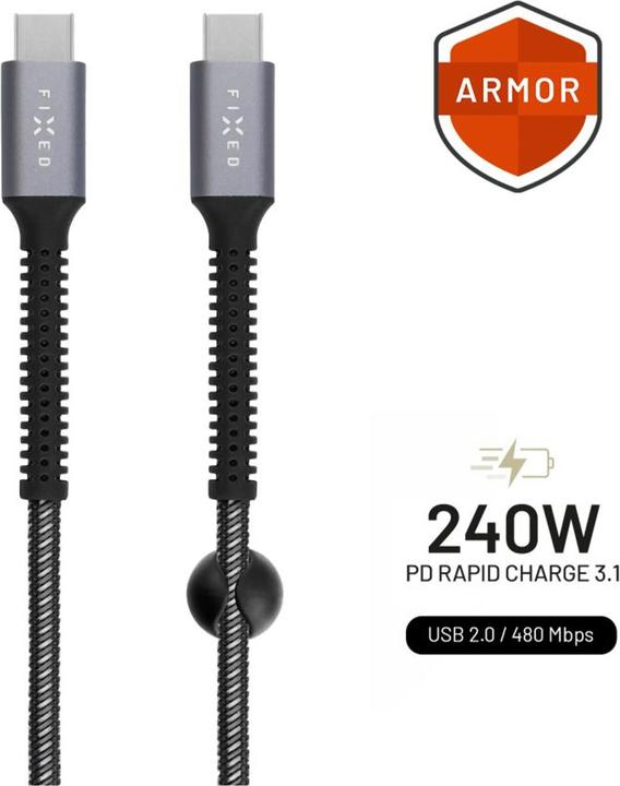 Actual product image Fixed | Armoured cable USB-C/USB-C 2 m 240W | FIXDA-CC2-GR (2 m, USB 2.0, 240 W)