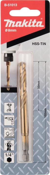 Immagine prodotto Makita Punta metallo HSS-TiN con codolo esagonale 1/4" (8 millimetri)