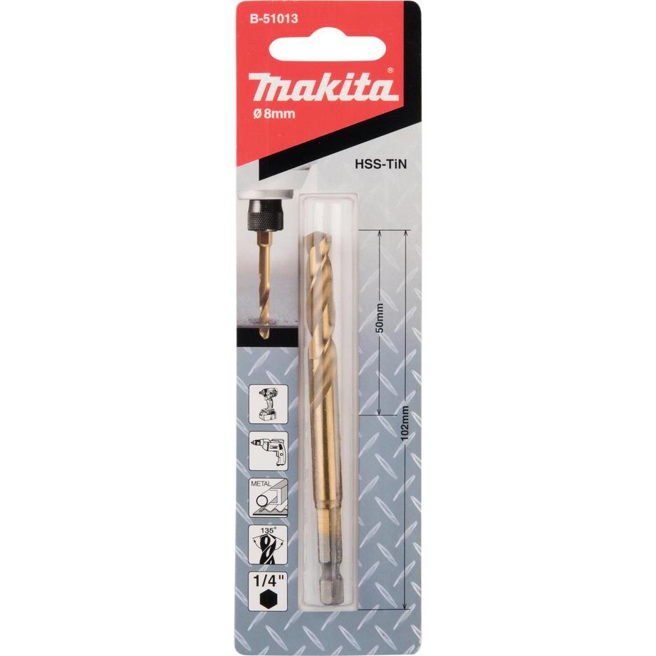 Thumbnail - Makita, Bohrereinsatz, HSS-TiN Bohrer mit 1/4" Sechskantschaft (8 X 102 mm)