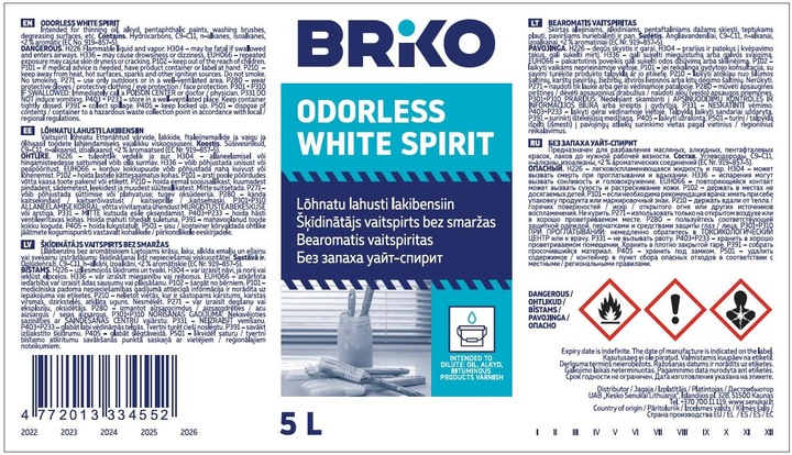 Actual product image Briko White Spirit Odorless 5l
