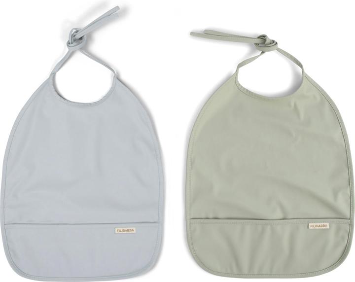 Filibabba Bavaglino con nastro in confezione da 2 - Blu perla + Salvia del deserto (6 Mesi)