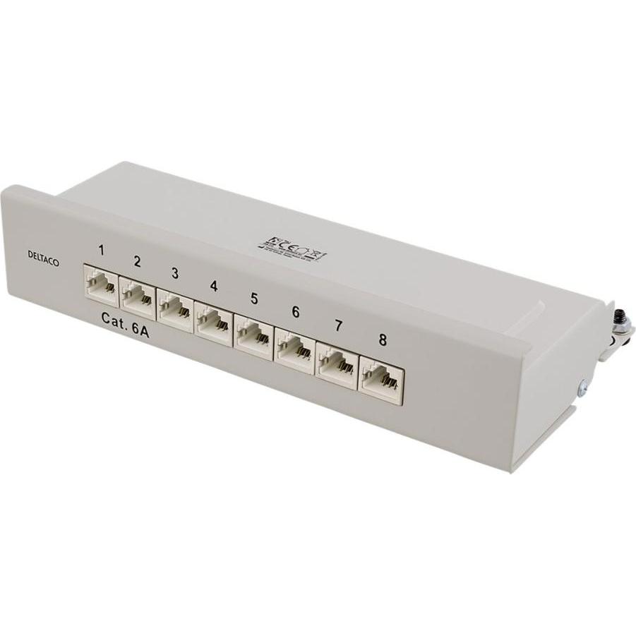 Deltaco Patch Panel 8xRJ45 Cat6a wall-mountable metal gray, Stromkabel