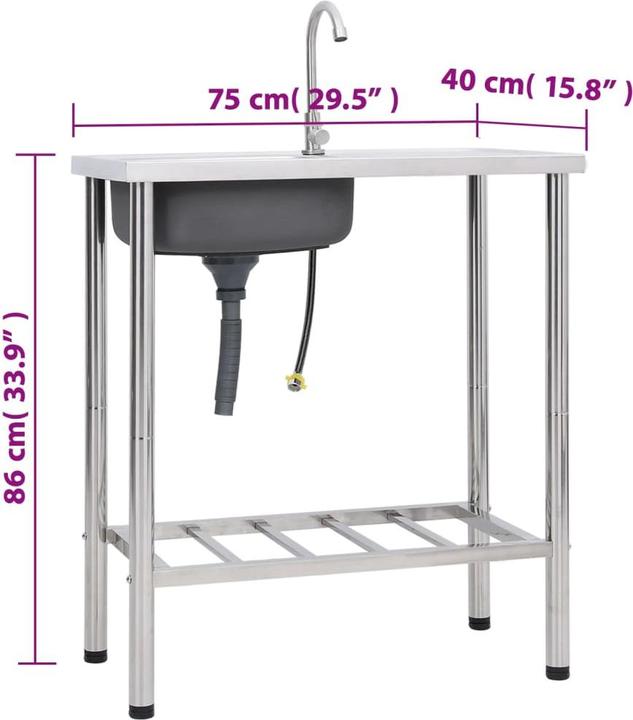 Immagine prodotto vidaXL Caterina (Lavello con sgocciolatoio, 40 cm, 75 cm)