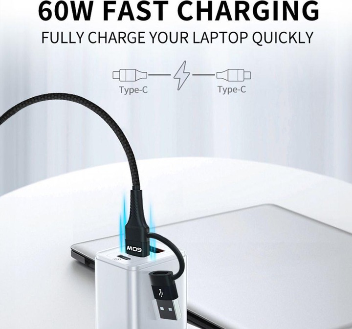 Produktbild Wozinsky WNBAA 4in1 Kabel 2x USB-C 1x USB-A 1x Lightning 60W 1 m - Schwarz (1 m, USB 2.0)