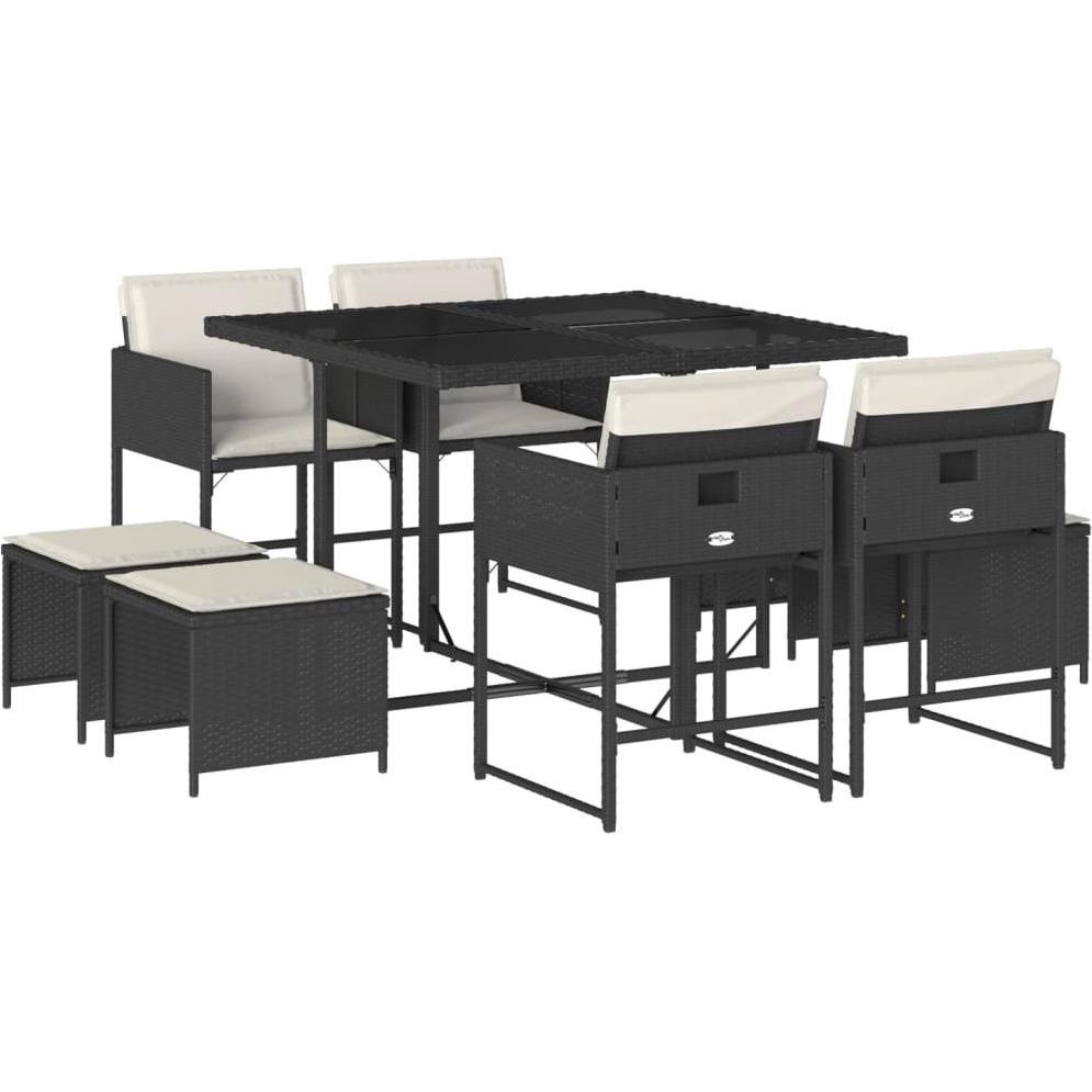 VidaXL, Gartentisch + Balkontisch, Gartenmöbel Essgruppe Gartengarnitur Sitzgruppe 9tlg. Schwarz Poly Rattan (110 cm)