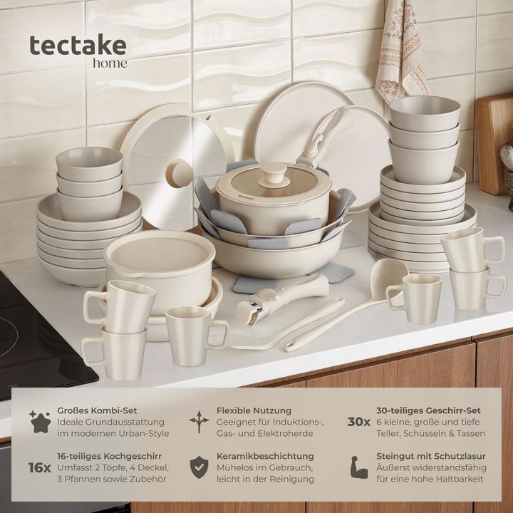 Actual product image tectake Kitchen starter set for 6 people with crockery, pots etc. (46 pcs.)