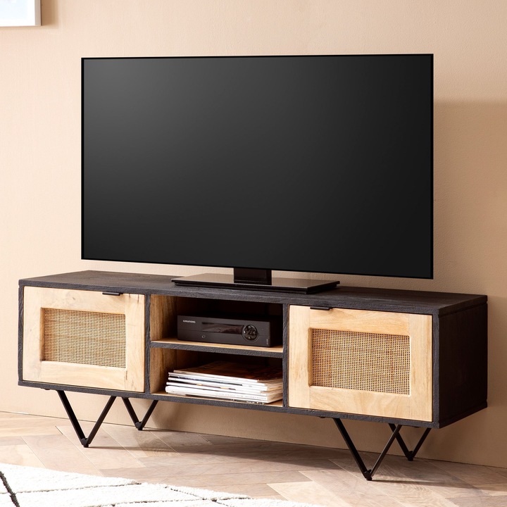 Actual product image FineBuy Lowboard FB98189 solid wood black (120 x 35 x 44 cm)