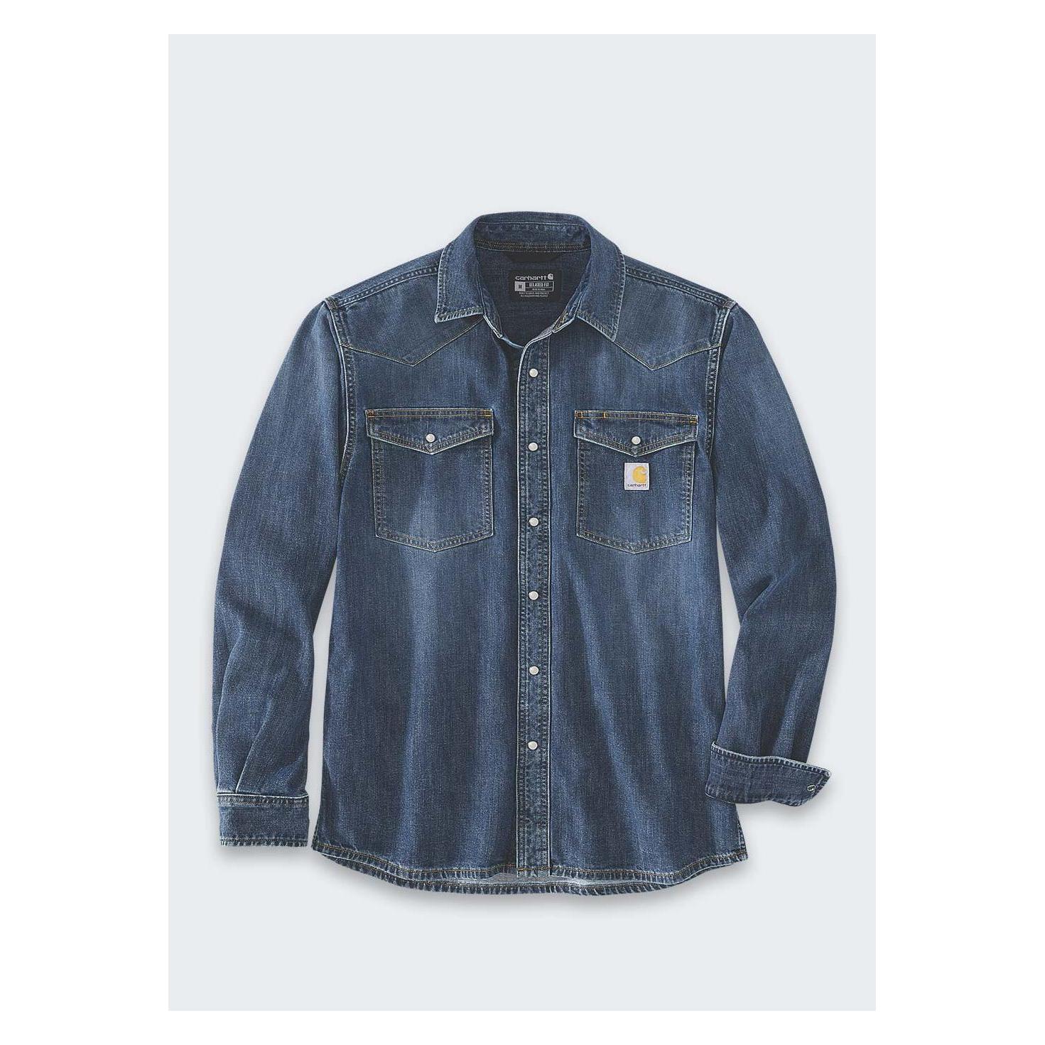 Carhartt, Mannen, Shirt, Montana Denim - Entspanntes Wyatt-Hemd, Blauw, (S)
