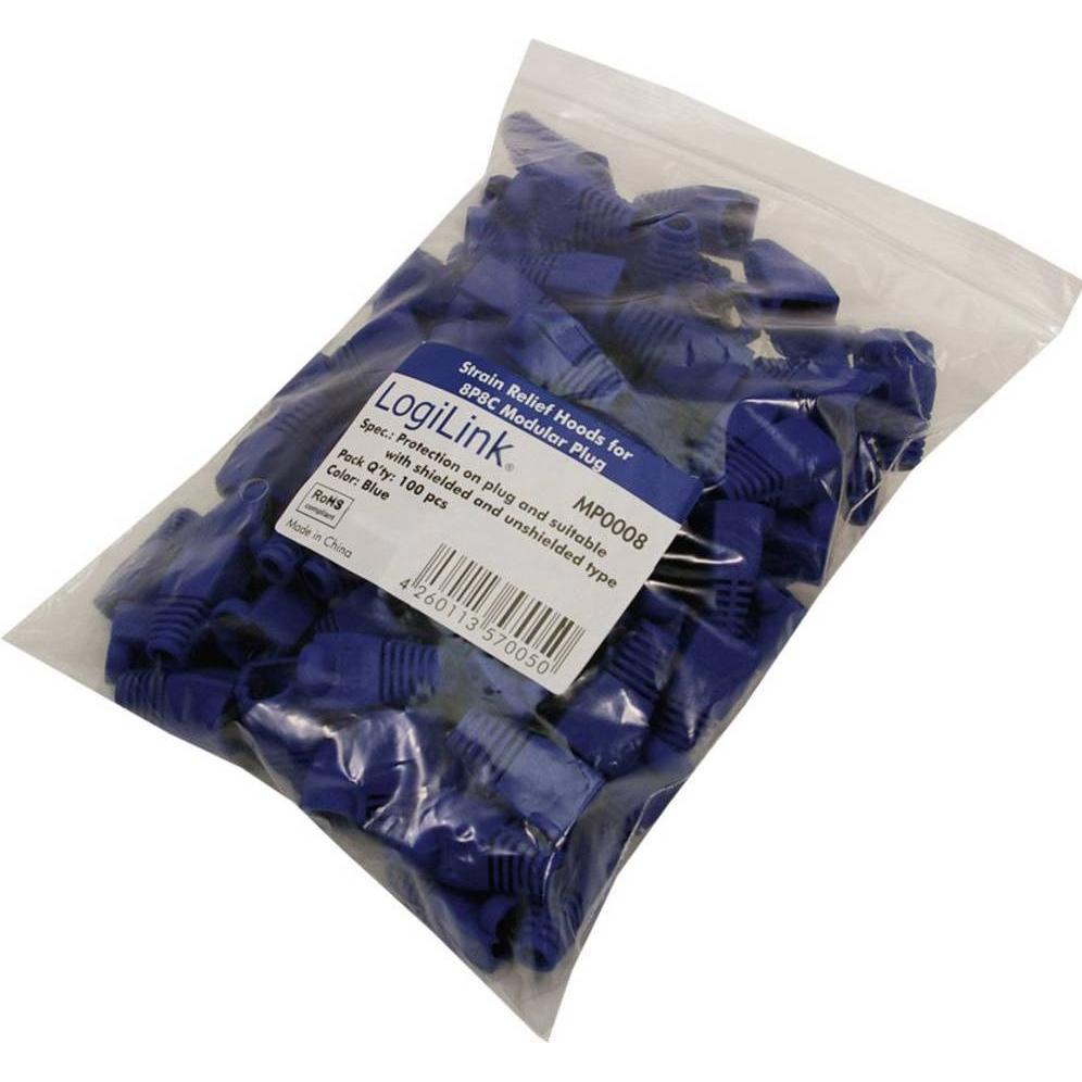 LogiLink Knickschutztülle für RJ45 Stecker, 5,5 mm, blau Kunststoffgehäuse, Inhalt: 100 Stück, in Polybeutel, Netzwerkka...