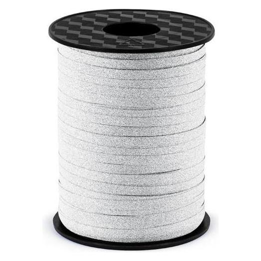 Partydeco, Cadeauverpakking, Kunststof Lint, Zilver, 5mm/225m (1 Pkt / 1 St.) (1x)