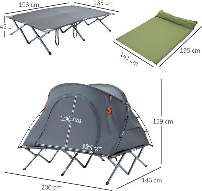 Actual product image Swisshandel24 Camping cot with tent raised camp bed for 2 persons dome tent with air mattress incl. carrying bag (Dome tent, 2 persons)