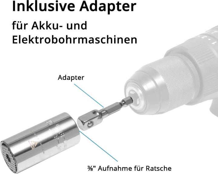 Produktbild Stahlwerk 3 x Universal-Steckschlüssel 7-19 mm Multifunktionsnuss für 3/8" (19 mm, 12 mm, 14 mm, 16 mm, 10  mm, 18 mm, 7 mm, 17 mm, 11 mm, 15 mm, 8 mm, 9 mm, 13 mm)