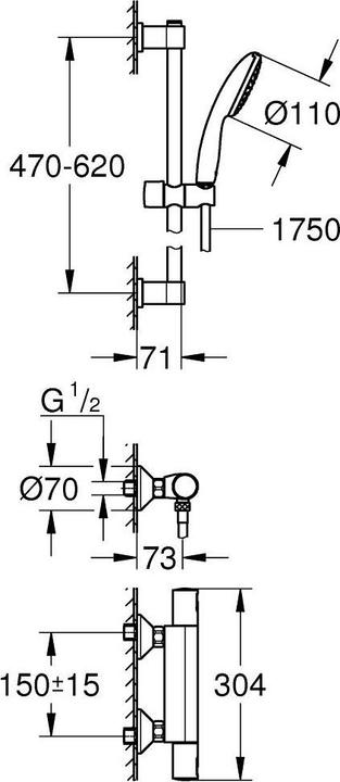 Produktbild Grohe Precision Start Thermostat-Brausearmatur inklusive Vitalio Start 110 Brausestangenset, kleben oder b