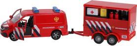 Actual product image Kids Globe Farming Car Volkswagen Transporter fire engine and trailer (NL)
