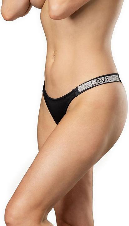 Amorable by Rimba Thong with Rhinestones (Love) - One - Size - Black, Silver (One Size)
