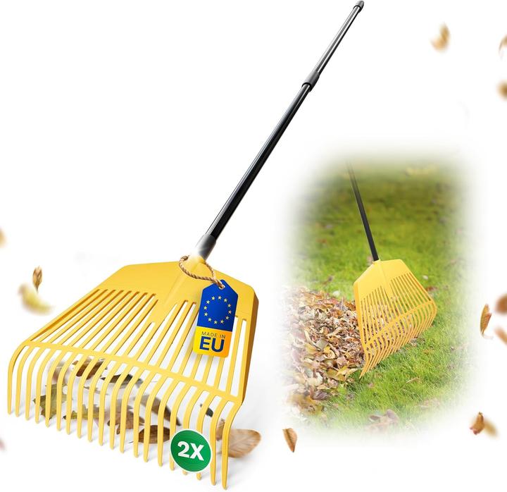 Actual product image Novatool 2X Laubbesen mit Teleskop-Stiel bis 152cm, 2 in 1 Kombigerät, Laubbesen und Laubgabel mit 2