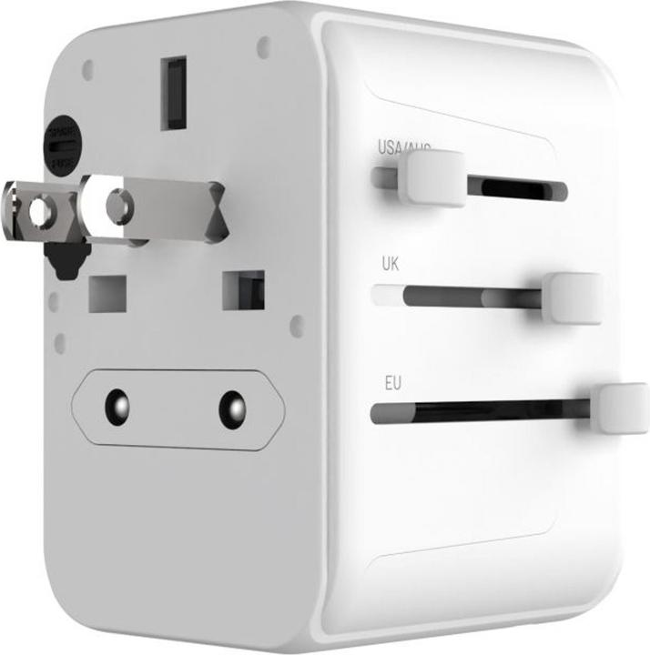 Actual product image Fixed Voyager 30W travel adapter for EU, UK and USA/AUS, with 1xUSB-C and 2xUSB output, GaN, PD 30W, white