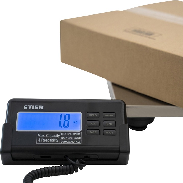 Actual product image Stier Parcel scale Platform scale up to 200 kg Stainless steel plate 30 x 30 cm