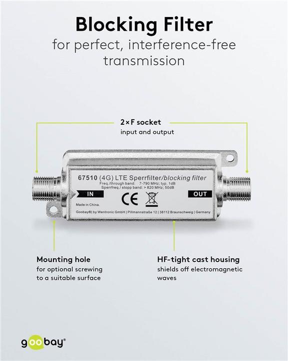 Nährwerte und Zutaten Goobay LTE/4G Sperrfilter F-Buchse - F-Buchse (Sonstige)