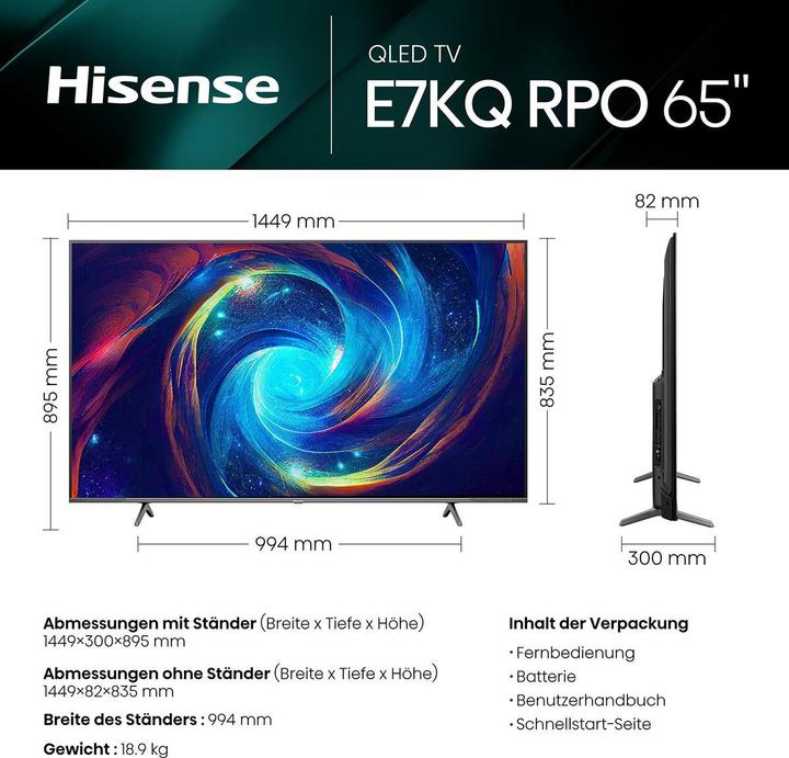 Produktbild Hisense 65E7KQ Pro (65", E7K, QLED, 4K, 2023)